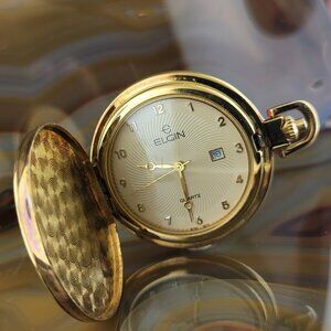 ELGIN Gold Plated Pinwheel Hunter Pocket Watch